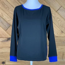 L-RL Lauren Active Womens Size M Top Pullover Shirt Side Zip Long Sleeve Black