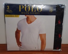 Polo Ralph Lauren 3-Pack Men Cotton Classic V-Neck T-Shirts Black Size S 34-36 
