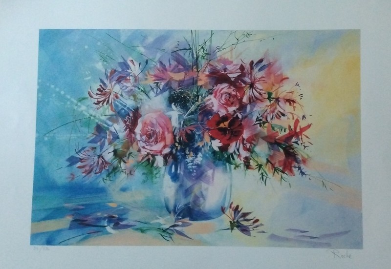 Roche - "Bouquet de roses et chevrefeuille" - Colour Art Lithograph LE  34/330