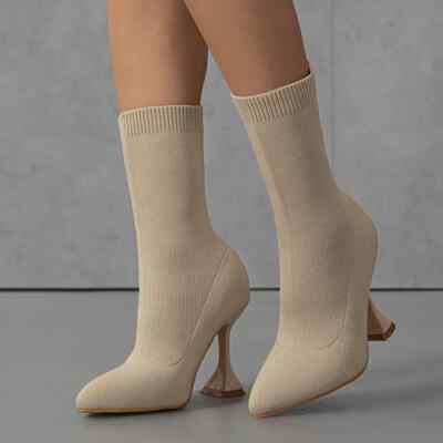 Stiefel Schuhe Stiefeletten Beige Elegant Knöchelschuhe 12 CM Leder Kunst 49829