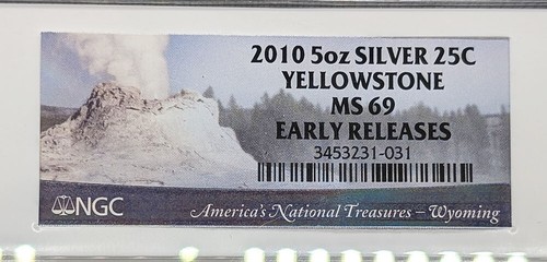 2010 USA America The Beautiful 5 oz Fine Silver Coin, Yellowstone, Early Release - Picture 3 of 5