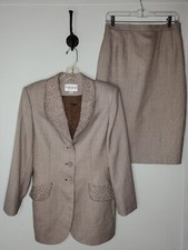 Vintage John Meyer Houndstooth Skirt Suit Blazer Jacket Set Shoulder Pad 10