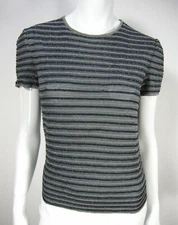 GIORGIO ARMANI Short Sleeve Crew Neckline Size 40 made in Italy Gray Striped 251