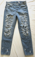  Denim by H M Sz 6 Distressed Boyfriend Low Waist Jeans Destroyed Straight Leg