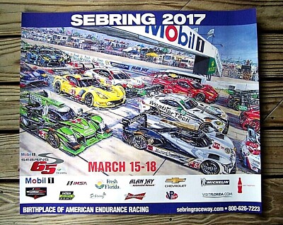 2017 12 Hours of Sebring Mobil1 65th Annual Race Poster  Le Mans, IMSA, Original