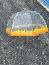 Vintage Ellen Tracy 60s 70s Lucite Clear Bubble Dome Orange City Umbrella