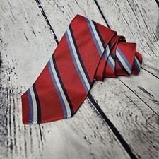 BROOKS BROTHERS Makers Red W/ Blue White Stripe Silk Tie Made In USA