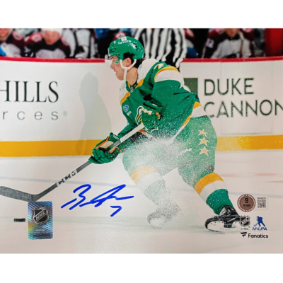 Brock Faber Autographed Minnesota Wild 8x10 Photo Retro Jersey