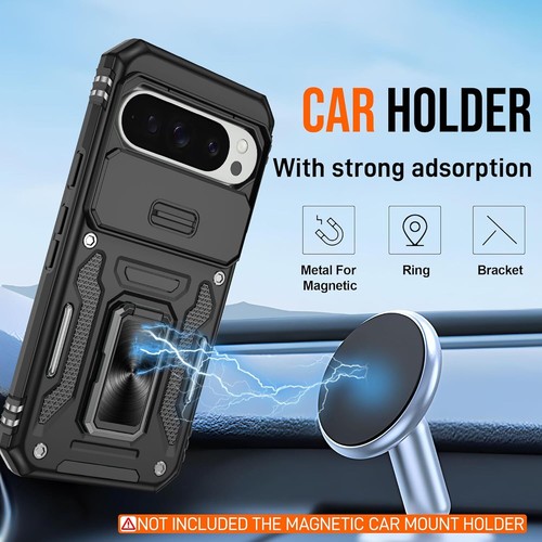 Google Pixel 9 Pro Heavy Duty Case with Screen Protector Rugged Shockproof Black - Picture 8 of 11