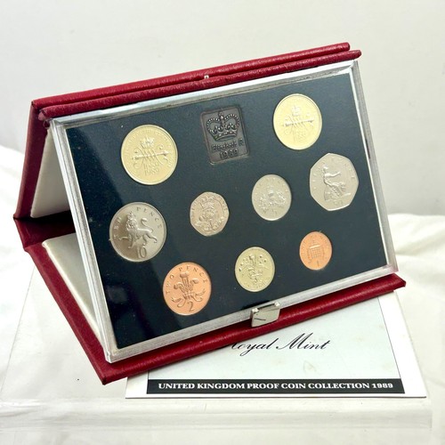 Royal Mint United Kingdom 1989 Deluxe Proof Coin Set In Red Leather Case