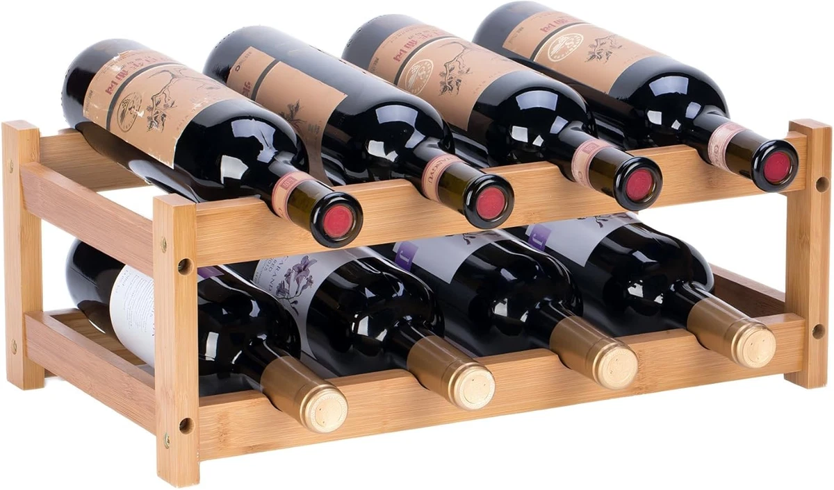 SONGMICS Portabottiglie da Tavolo, Porta Vino a 3 Livelli per fino a 12 Bottiglie, Scaffale da Cucina in Bambù senza Oscillazioni, Sala da Pranzo Bar Soggiorno, Marrone Vintage e Nero KWR011B01