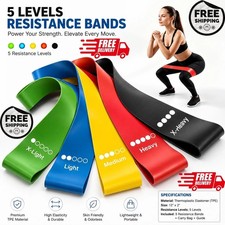 Resistance Bands Set of 5 Loop Exercise Bands for Yoga Fitness Workout Gym
