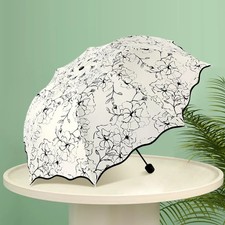 Rain Sunshine Dual-purpose Umbrella Anti UV Black Coating Hibiscus Flower Foldin