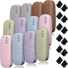 24 Pcs Hard Cover Eye Glasses Cases Set with Cleaning Cloth Multi Unisex Line...