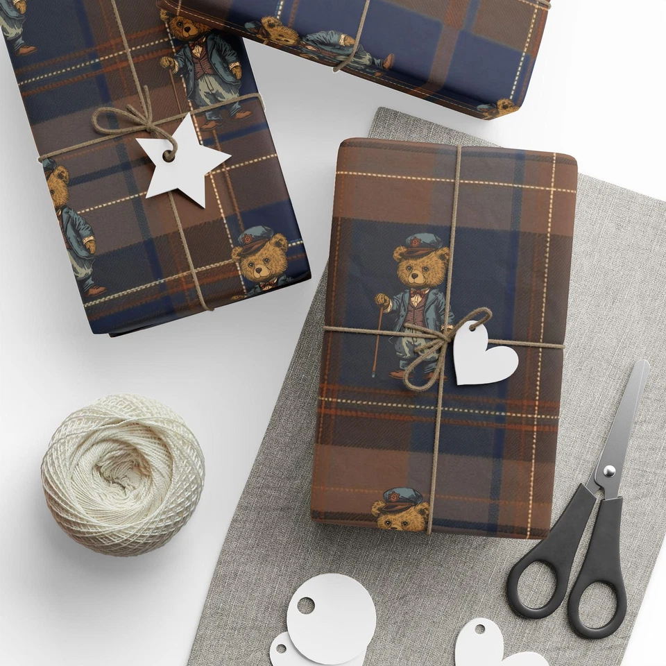 Ralph Lauren Christmas Wrapping Paper Dark Tartan Plaid Bear Gift Wrap - Image 2 of 4