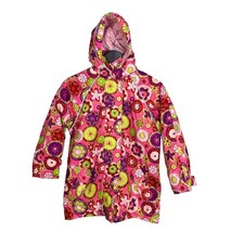 Hanna Andersson Puffer Coat Girls 130 Size 7/8 Pink Floral Detachable Hood
