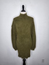 RETROFETE Vesey Sweater Dress Mock Neck Fuzzy Ribbed Olive Green Women's Medium