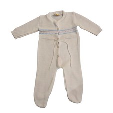 Vintage 1960s baby Sz 0-3M Knit Coveralls Blue Pink One Piece Hand Embroidered