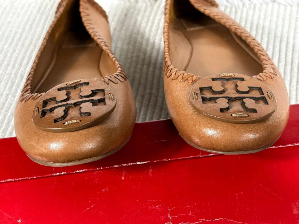 Tory Burch 鞋女式 9.5 码棕色皮革芭蕾平底鞋标志鞭子 — 第 4/4 张图片