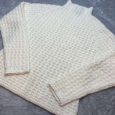 Vintage Womens Angora Wool Blend Turtleneck Sweater Size L Cream Fluffy Mossimo