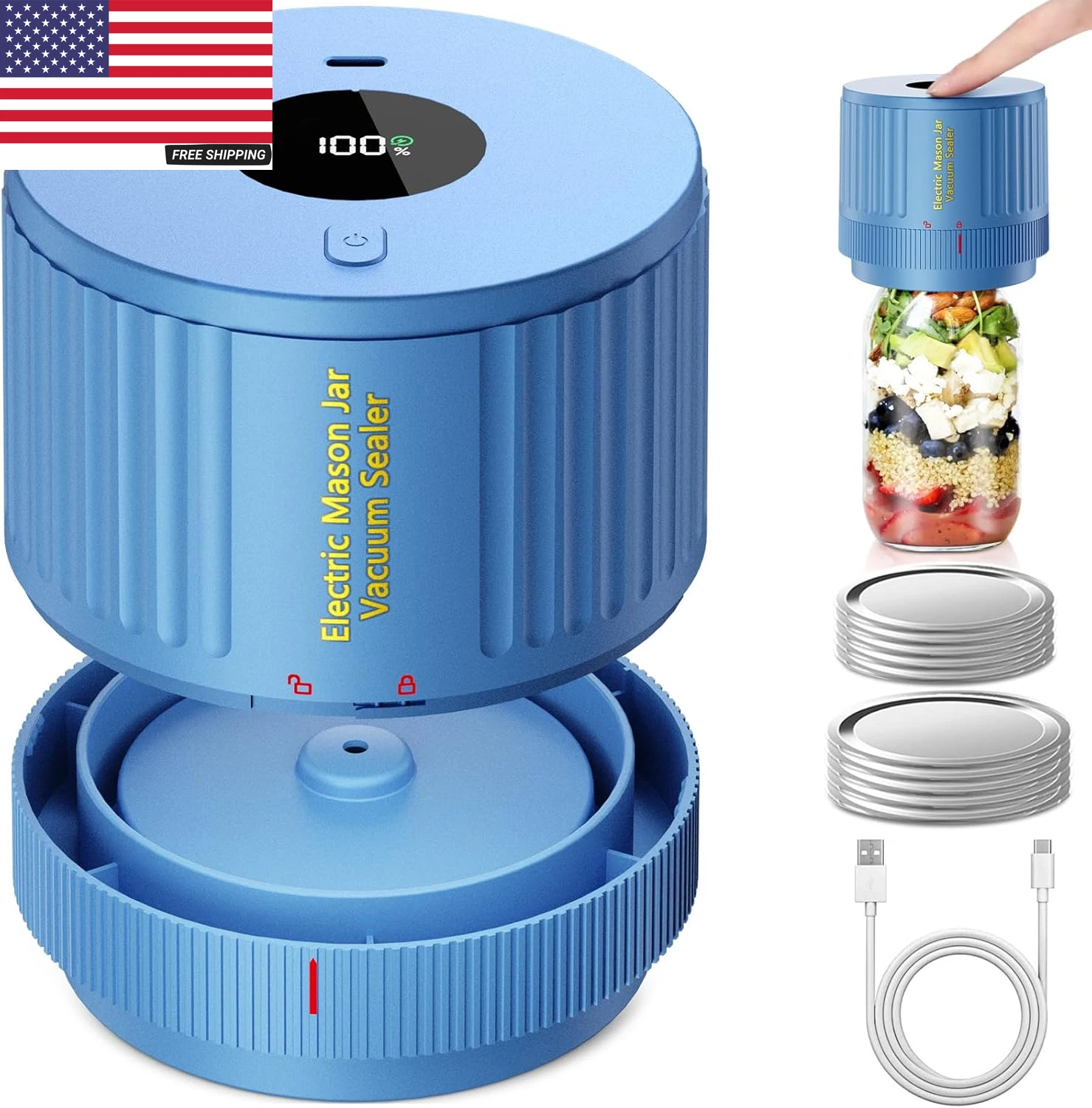 Electric Mason Jar Vacuum Sealer Kit for Wide Mouth and Regular Mouth Mason Jar