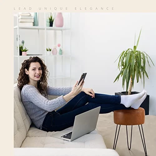 Faux Leather Vanity Stool Chair for Makeup Room,Brown Stool for Whiskey Brown - Image 2 of 4