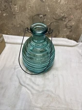 Vintage, Blue/Clear Glass, Ribbed Bee-Hive Shaped, Wasp/Fly Trap/Catcher