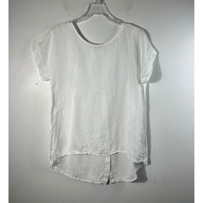 Terzo Millennio White 100% Linen High Low Button Back Top Made in Italy Small