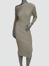 Donna Karan New York Women's Gray Asymmetric-Neck Rib-Knit Dress Size Small