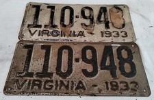 1933 Virginia license plates - original pair - Low Number