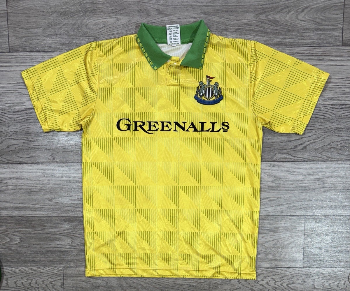 激レア！デッドストック 90s 英国製 W杯公式 ブラジルカラー シャツ L 黄 NEWCASTLE UNITED 1990 1991 AWAY FOOTBALL SHIRT JERSEY SCORE DRAW
