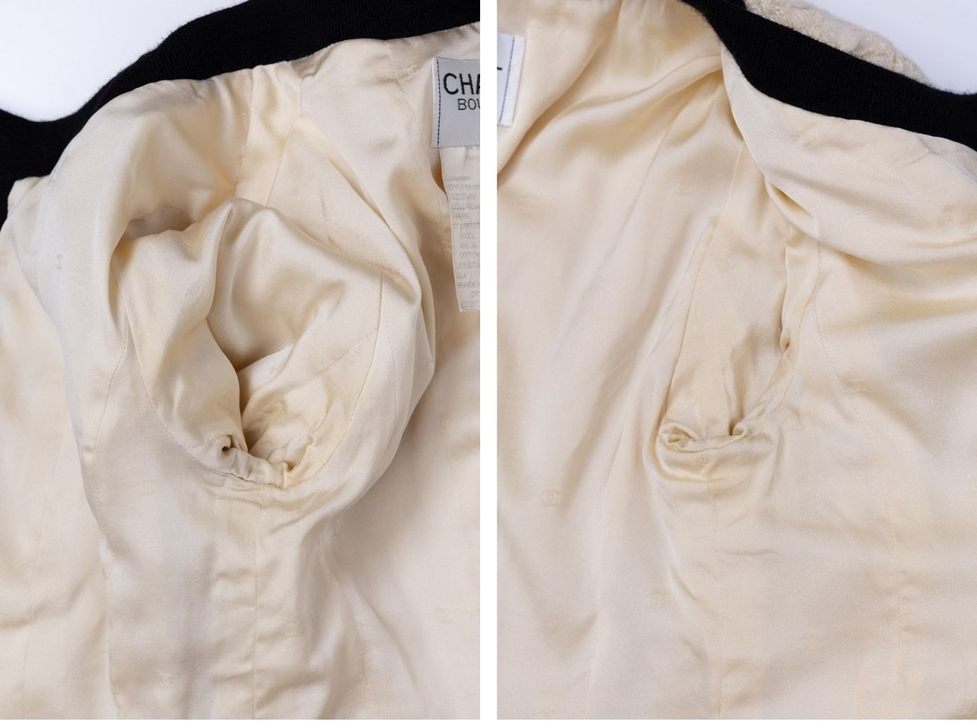 CHANEL 94A Vintage Rare Collectible Creme Ivory Black Trim Jacket 34 36 image 10