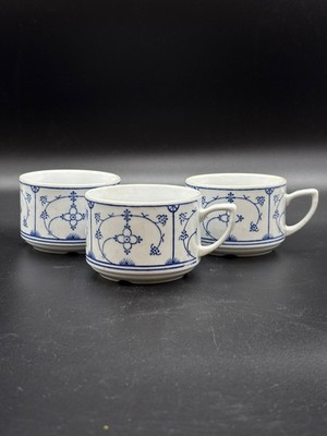 Vintage Jäger Eisenberg Blau & Weiß Kaffeetassen - 3er Set - Mid Century Deutsch