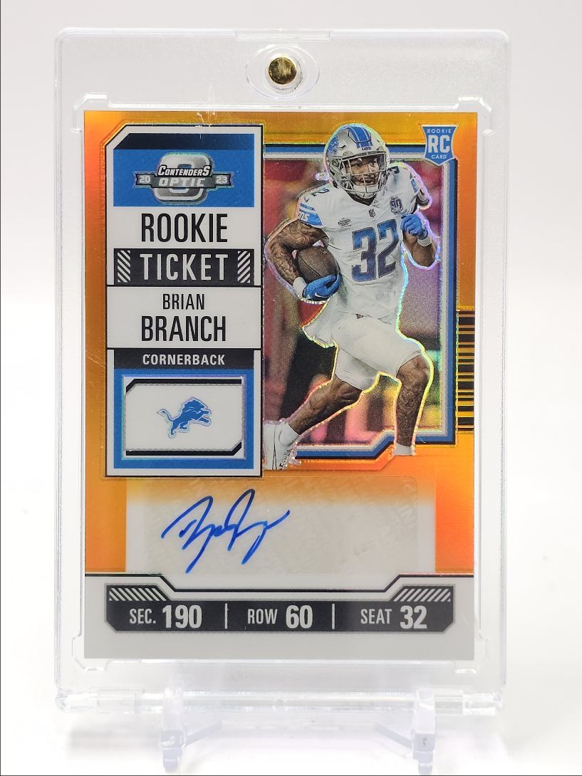 BRIAN BRANCH 2023 CONTENDERS OPTIC ROOKIE TICKET ORANGE RC AUTO 01/50 Q4687