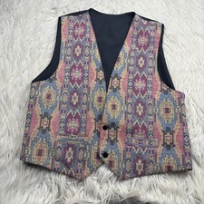 Vintage Unbranded Men's M L Jacquard Geo Boho Waistcoat Vest Artsy Teacher