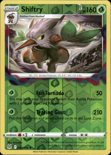 Shiftry Lost Origin 013/196 Holo Rare Reverse Holo Pokémon — English NM