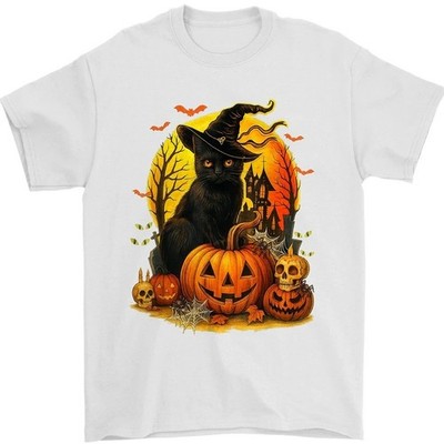 Halloween Black Cat Witch Shirt Pumpkin Skull Spooky Graphic Tee
