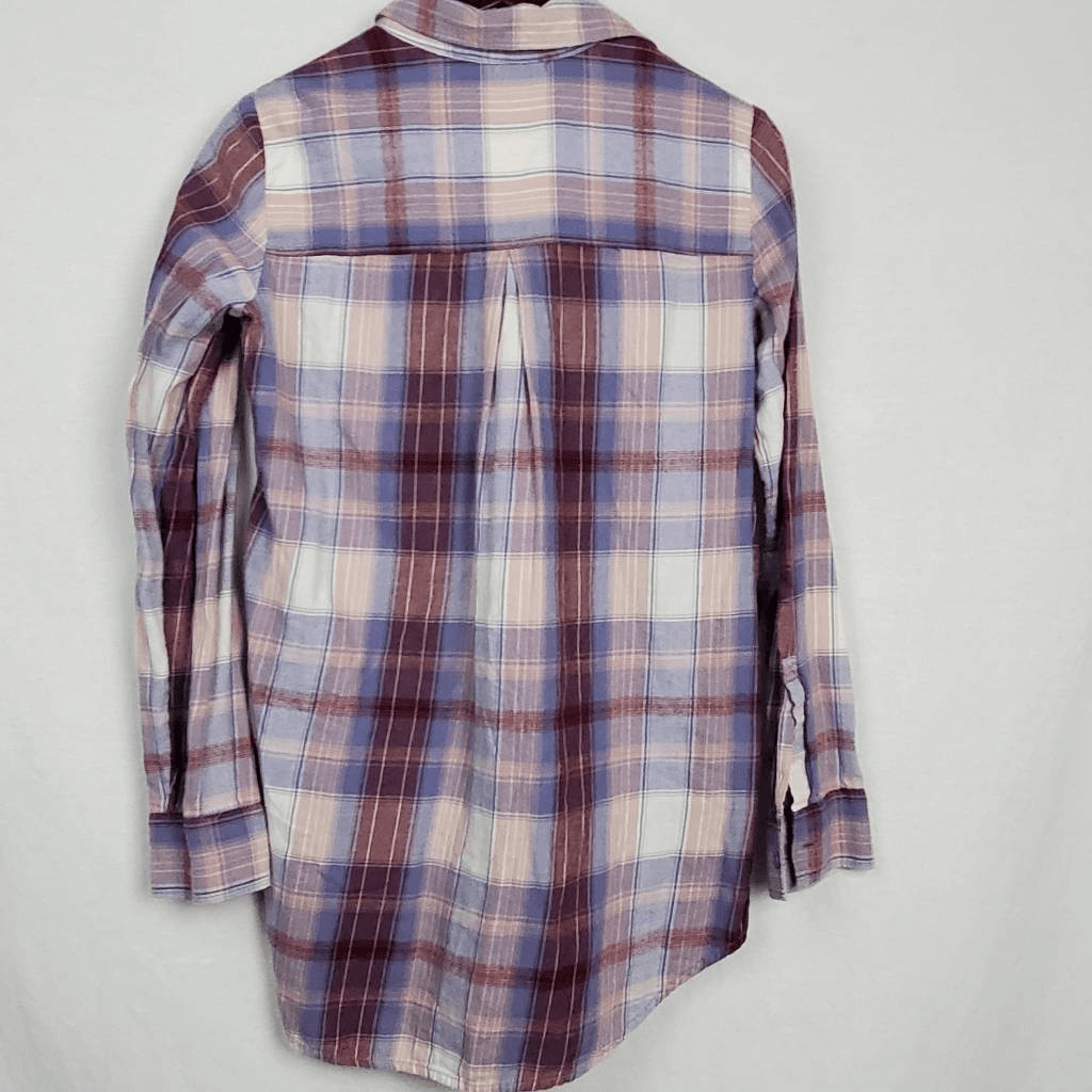 Mudd Juniors Medium Plaid Button Front LS Top - image 2