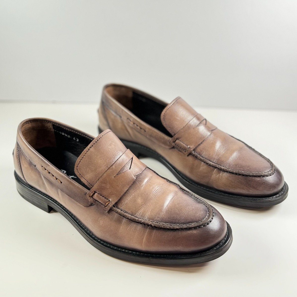 Michel Domit Men Shoes Brown Leather Italian Loafer Slip On  display picture 2