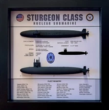 Sturgeon Class Submarine Shadow Display Box, 9" x 9", Black