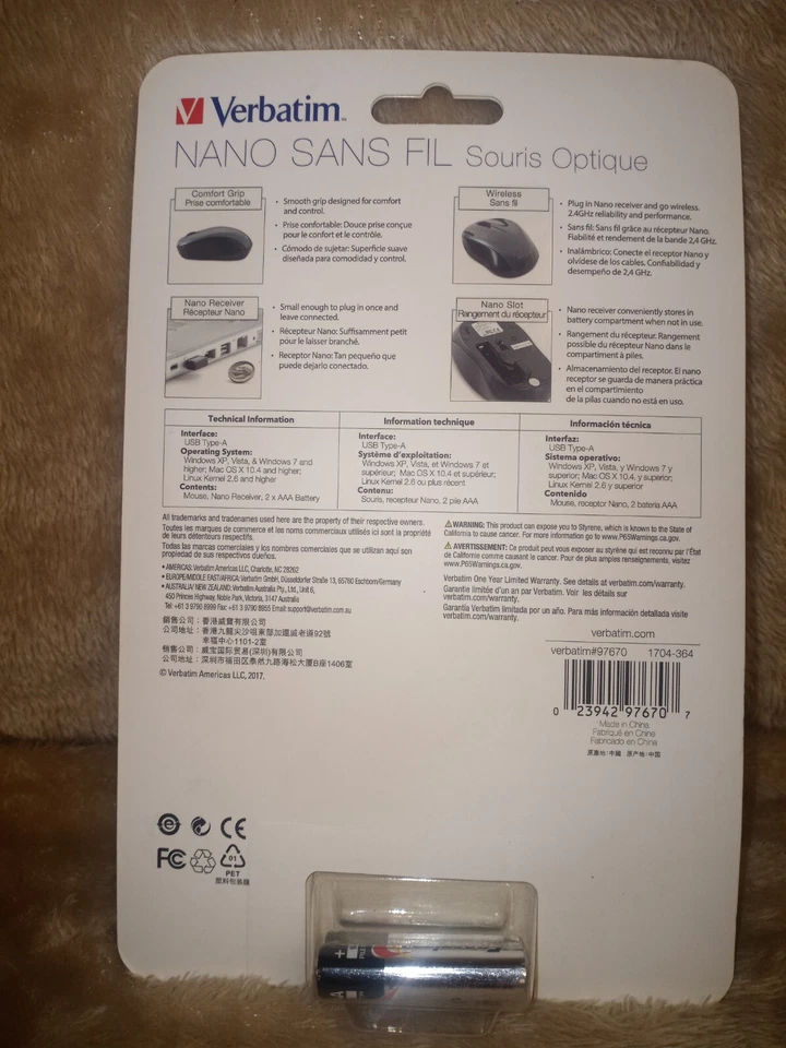 Verbatim 97670 Wireless Nano Notebook Optical Mouse Graphite Gray Optical RF - Image 4 of 4