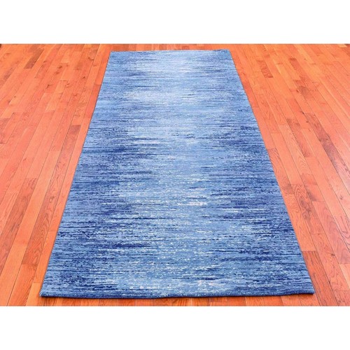 4'2"x10'3" Horizontal Ombre Design Pure Wool Hand Knotted Wide Runner Rug R66859 - Picture 2 of 8