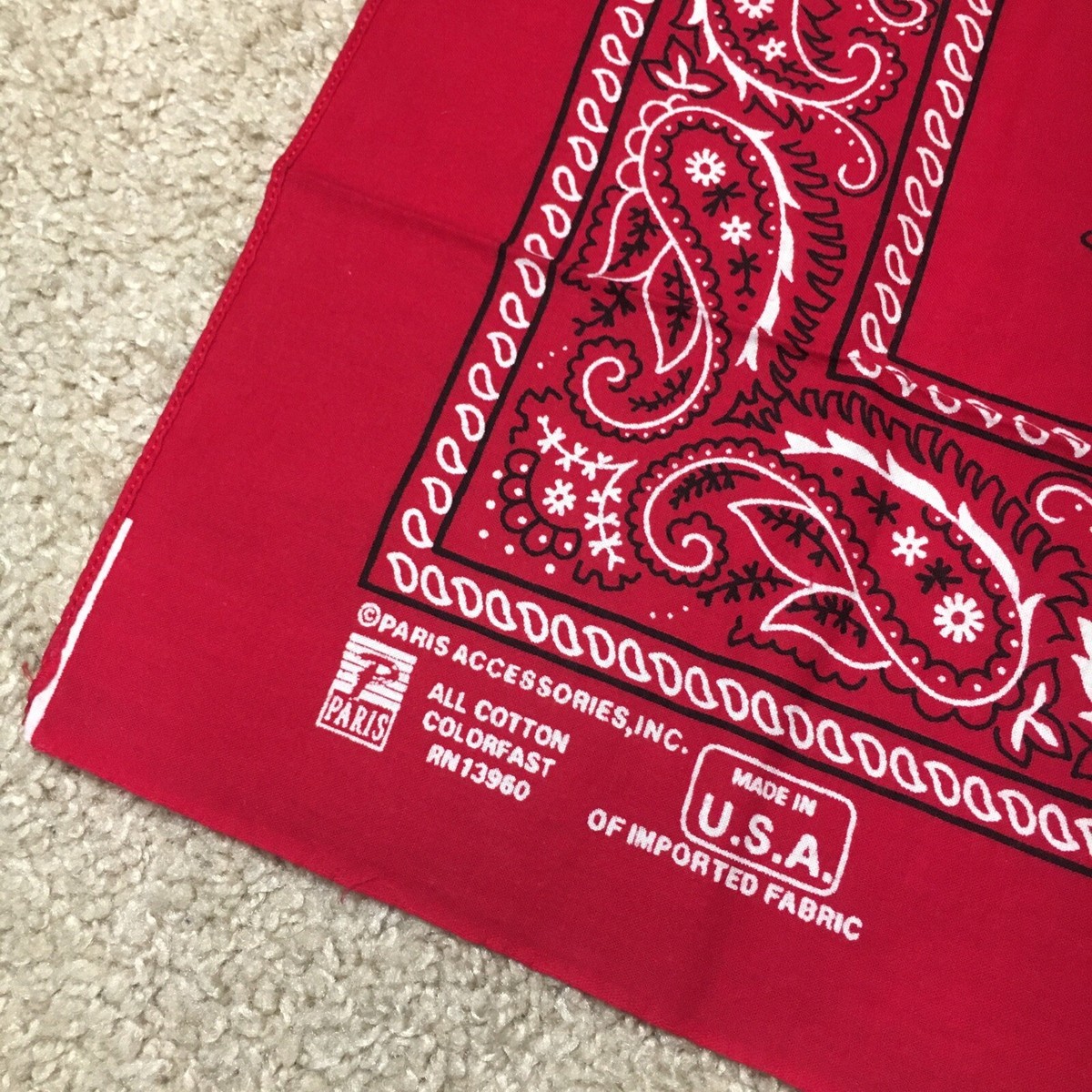 Vintage Paris Accessories Bandana Red Paisley 20.25” USA