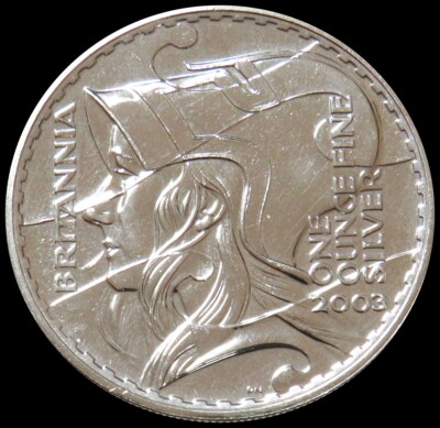 2003 SILVER GREAT BRITAIN 2 POUNDS 1 OZ BRITANNIA MINT STATE COIN