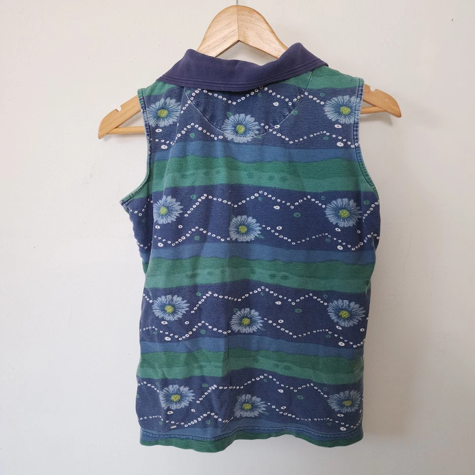 Vintage 90s Cotton Arizona Womens Small Floral Sleeveless Polo Tank Striped - Изображение 4 из 4