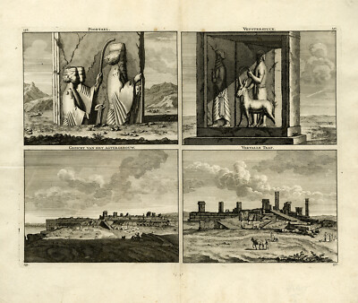 Antiker Druck - Topographie - Archäologie - vier Ansichten in Persepolis - De Bruyn - 1711