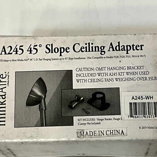 MinkaAire A245-WH  45deg  Slope White Ceiling Fan Adapter A245-WH - Picture 1 of 4