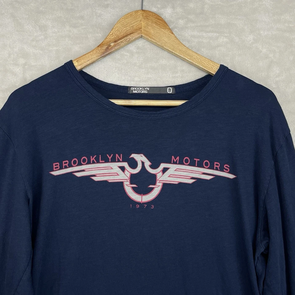 Brooklyn Motors Para Hombre Grande 100% Algodón 2 Caras Manga Larga Camiseta Motociclista EE. UU. Foto 2 de 4