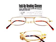 3 pair Power 1.50 Folding Reading Glasses compact gold tone frame with case