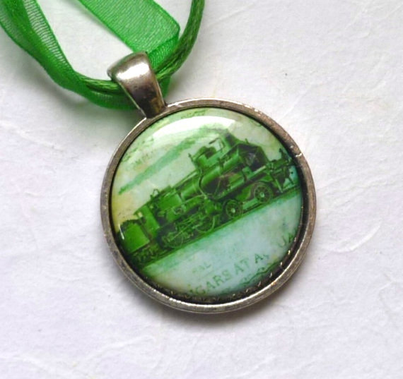 Steam Train Steampunk Inpired Pendant Necklace w/Ribbon Cord Chain Extender-image